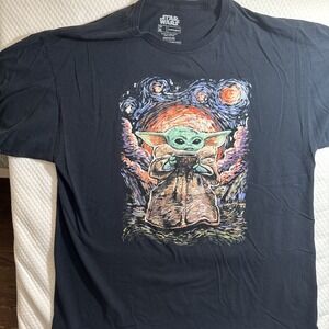 Mens STAR WARS Baby Yoda The Mandalorian Starry Night Black T-Shirt XL Men's‎